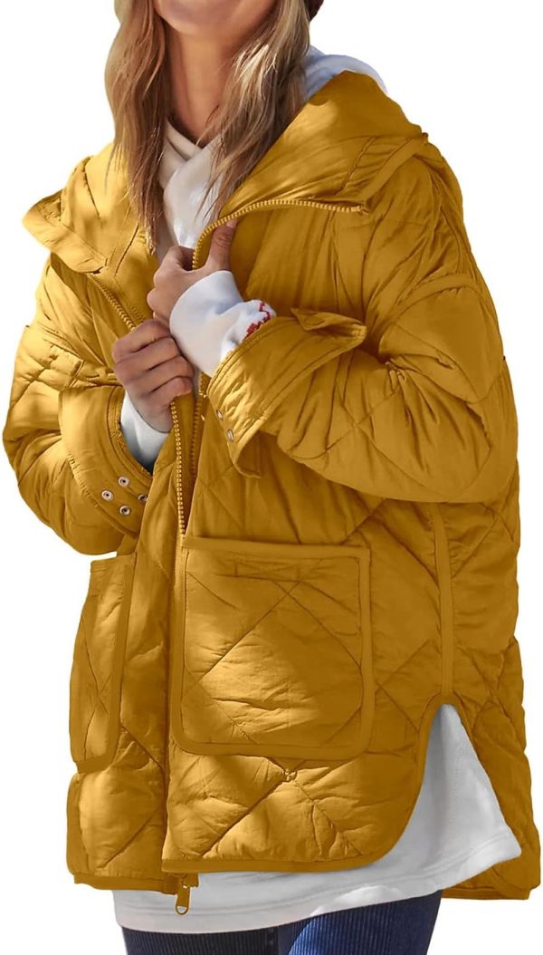 Womens Quilted Puffer Jacket Hooded Long Sleeve Zip Up Winter Coat Lightweight Warm Jackets with Pockets