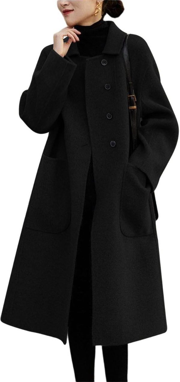 Women's Winter Wool Coat Single Breasted Business Casual Midi Long Winter Trench Coat