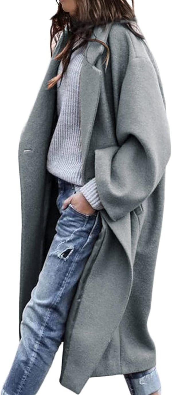 Women's Oversized Notched Collar Wool Blend Single Breast Midi Long Trench Coat