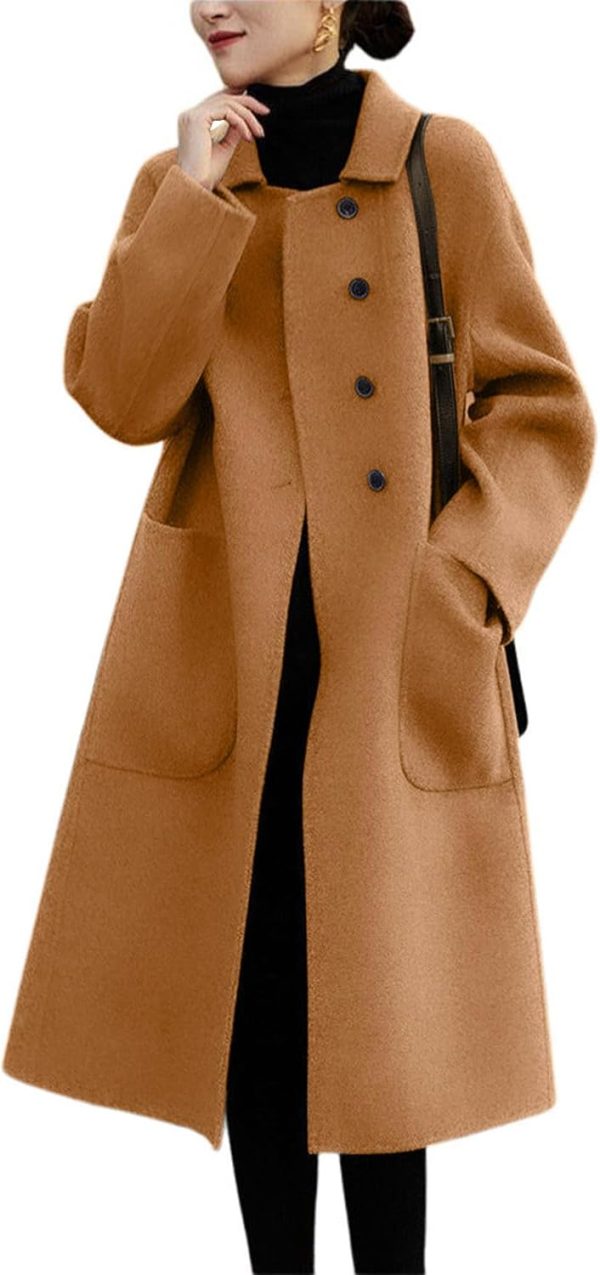 Women's Winter Wool Coat Single Breasted Business Casual Midi Long Winter Trench Coat