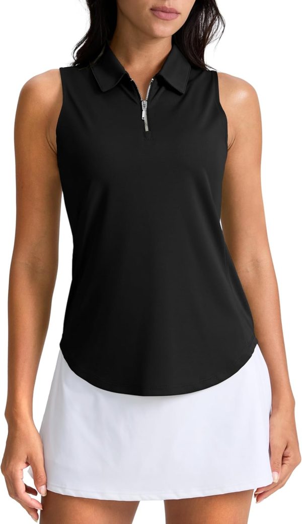 Womens Golf Shirt Sleeveless Zip Up Polo Shirts for Women Collared Lightweight Tennis Athletic Tank Top