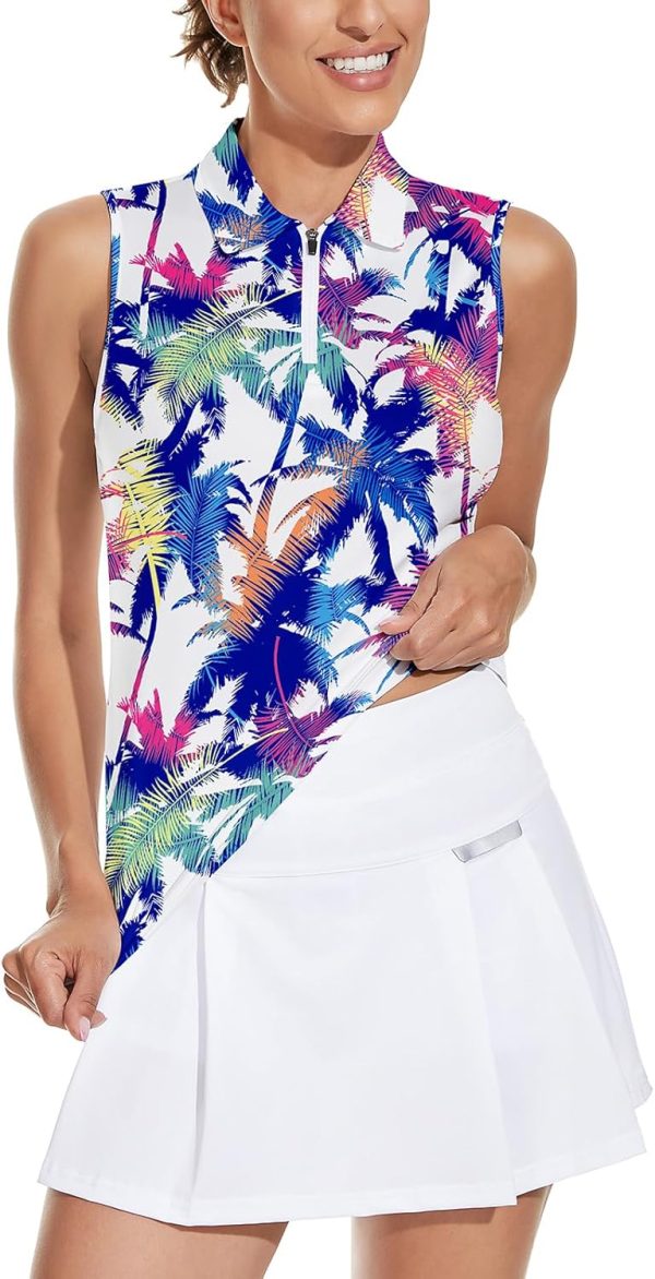 Women's Sleeveless Golf Top Floral Athletic Golf Wear Moisture Wicking Sleeveless Polo Quick Dry