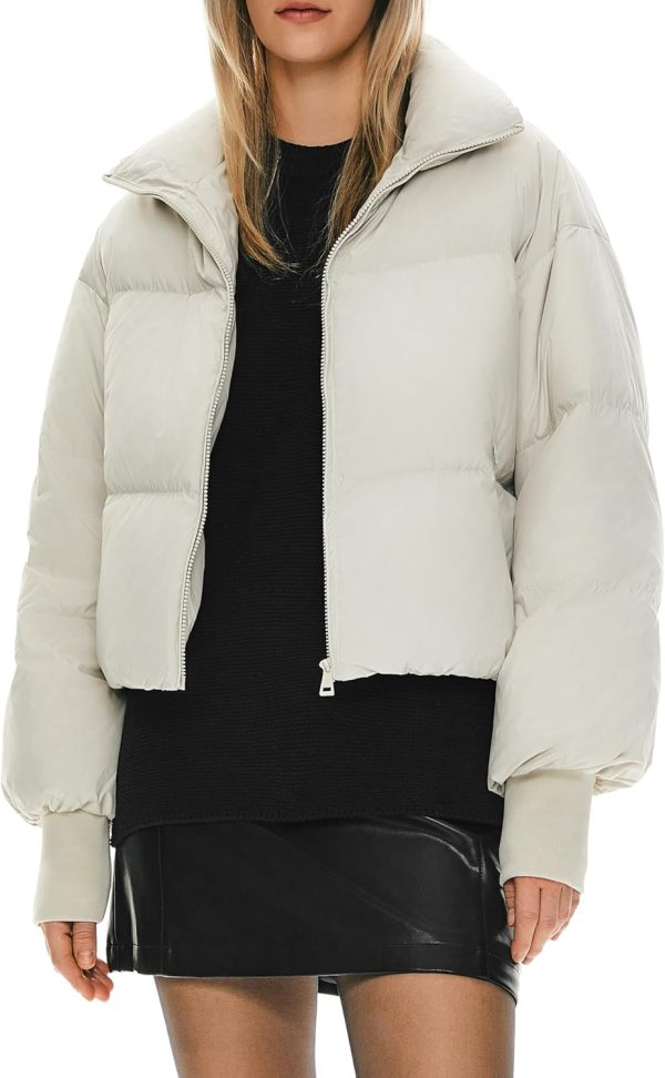Women's Winter Oversized Cropped Puffer Jacket Zip Up Short Down Coat Stand Collar Baggy Overcoat
