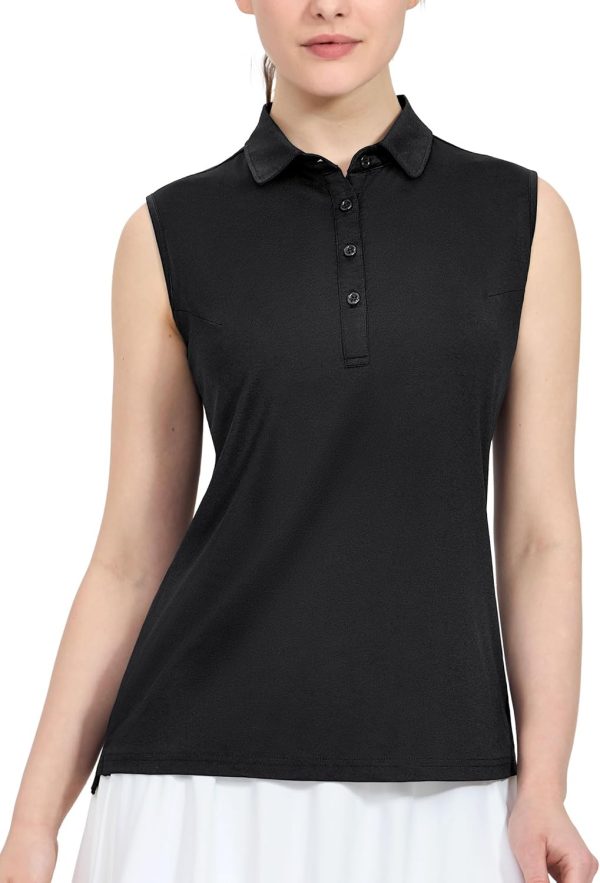 Women's Sleeveless Golf Polo Shirts Athletic Tennis Collared Tank Tops, Quick Dry, UPF 50+
