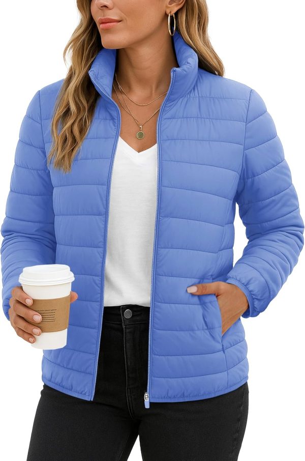Women's Puffer Jackets Quilted Packable Puffy Coats Lightweight Winter Warm Zip Up Down Jacket Stand Collar