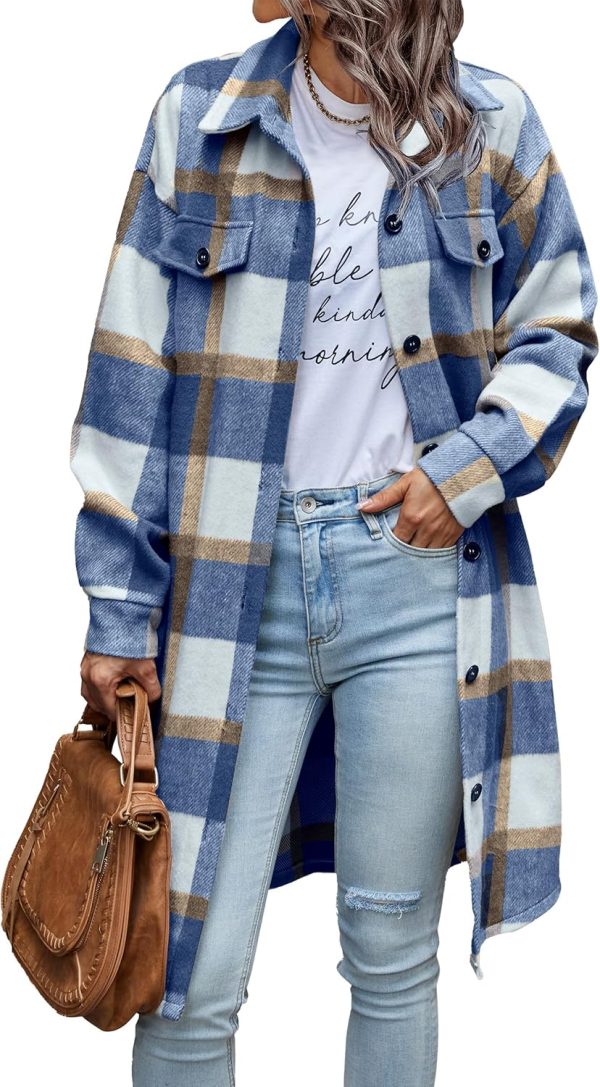Women's Plaid   Long Sleeve Button Up Flannel Shirt Winter Tartan Jacket Woolen Coats